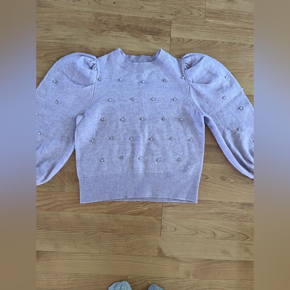 A New Day cotton pearl and sequin embellished puff sleeve sweater size xs